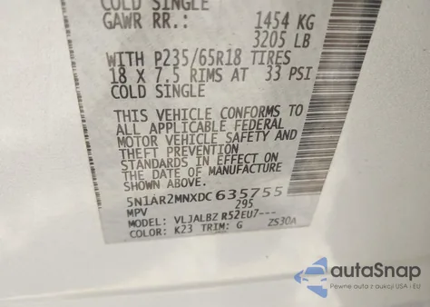 2013 Nissan Pathfinder S из США, поврежденный, VIN 5N1AR2MNXDC635755